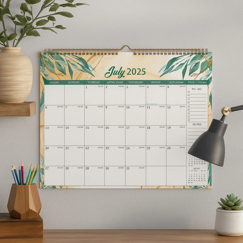 

Creative Wall Calendar Monthly Layout Spacious Coil Calendar Thick Paper with Waterproof Cover 18-Month Calendar Office