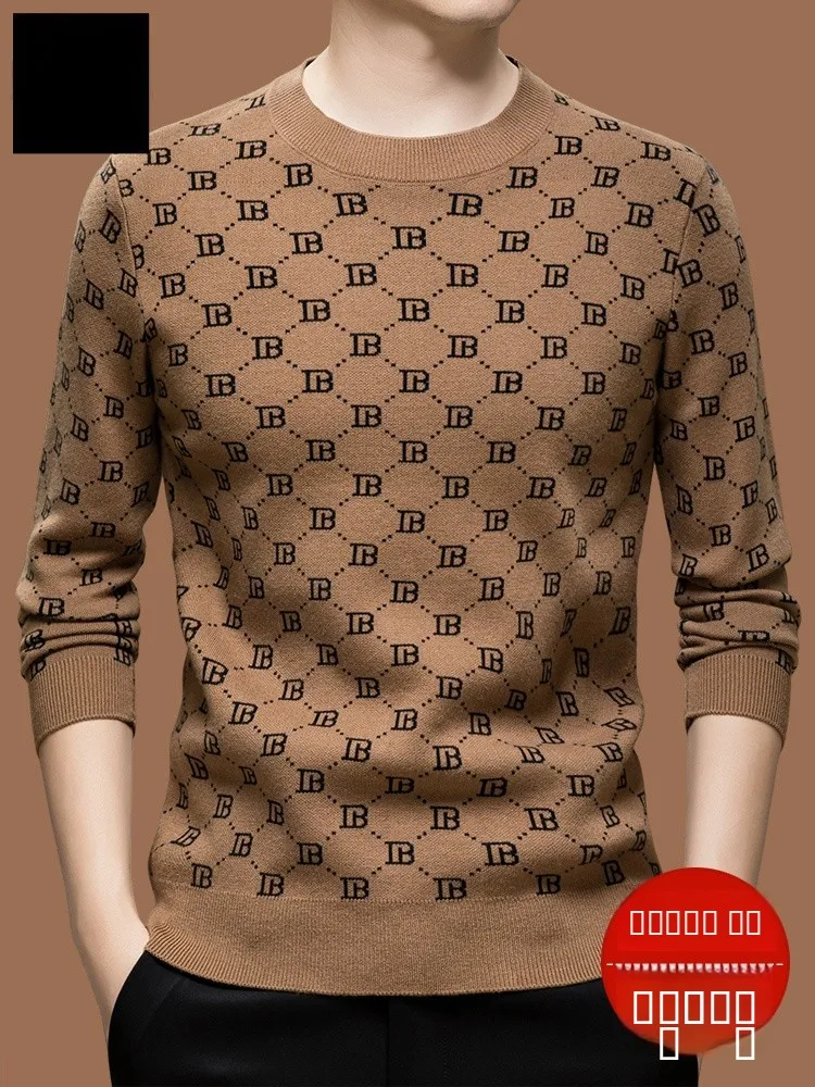 

Casual Knitted Wool Sweater Men's round Ne Pullover Warmth Boting irt Dad's Sle Autumn Winter Polyester Viscose Nylon