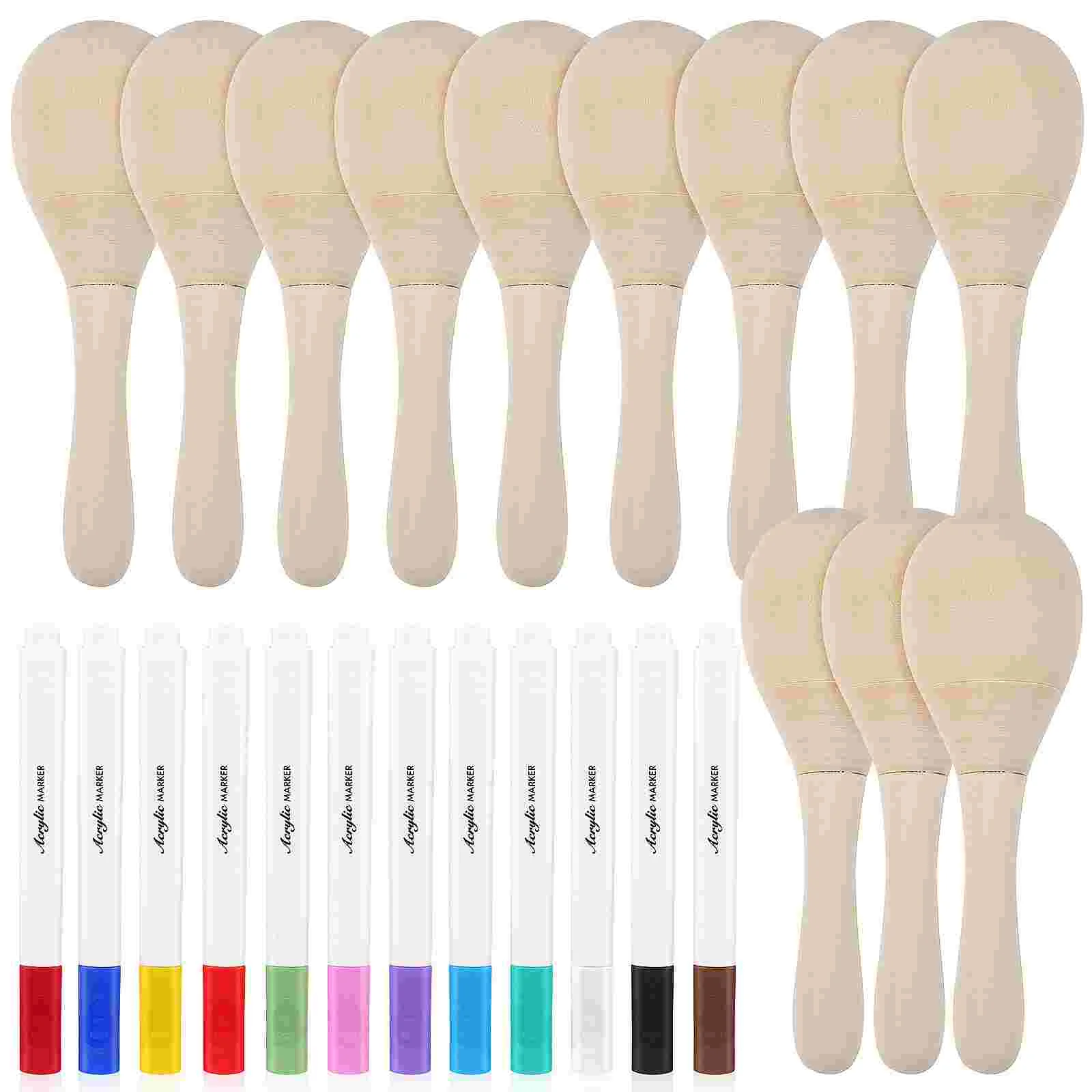 

1 Set Unfinished Wooden Maracas DIY Mini Maracas Hand Painted Maracas Crafts with Pens Unpainted Wooden Maracas