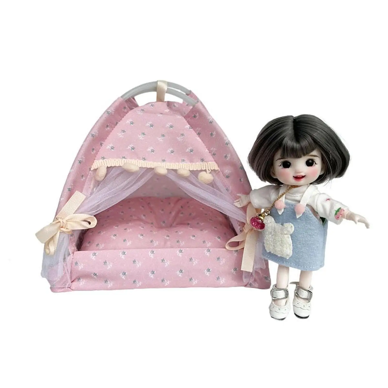 Tienda de campaña en miniatura para casa de muñecas, juguete para muñecas, tienda rosa bonita para modelo de trenes, paisaje, regalo de cumpleaños para niñas, muebles, ropa de cama para sala de estar, 1:12