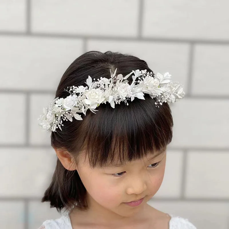 Corona de flores blancas para niña, corona de flores de comunión, diadema para bebé, accesorios para el cabello nupcial de boda