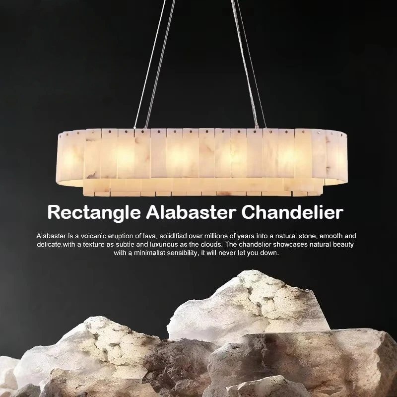 

Rectangle Alabaster Chandelier For Living Room Bathroom Dining Room Decor Kitchen Foyer Adjustable Modern Marble Pendant Light