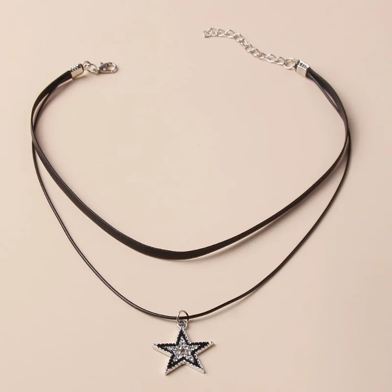 Star Pendant Vintage Necklace Punk Star Choker Rock Roll Guitar Layered Necklace for Women Men Eboy Egirl Bar Party Jewelry