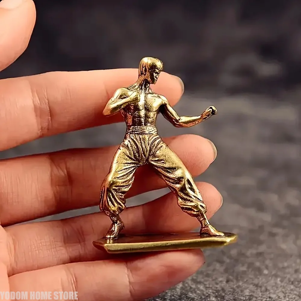 Kung Fu Martial Artist Statue Brass - Movie Themed Multi-Functional Decoration for Indoor Scene