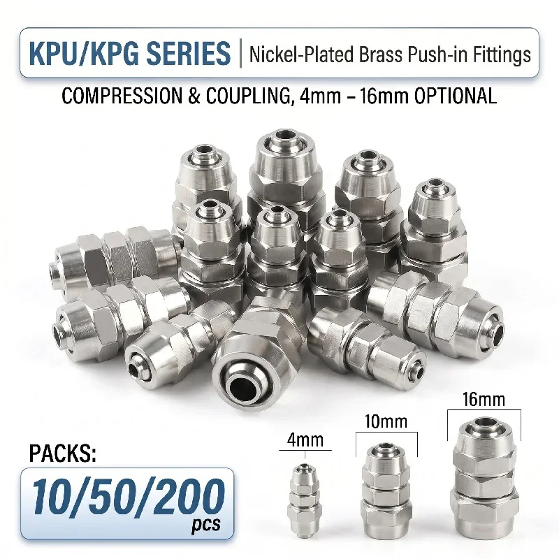 

KPU KPG Nickel-Plated Brass Pneumatic Connector Air Pipe Quick Joint Straight Coupling 4mm 6mm 8mm 10mm 12mm 14mm 16mm 10-200PCS