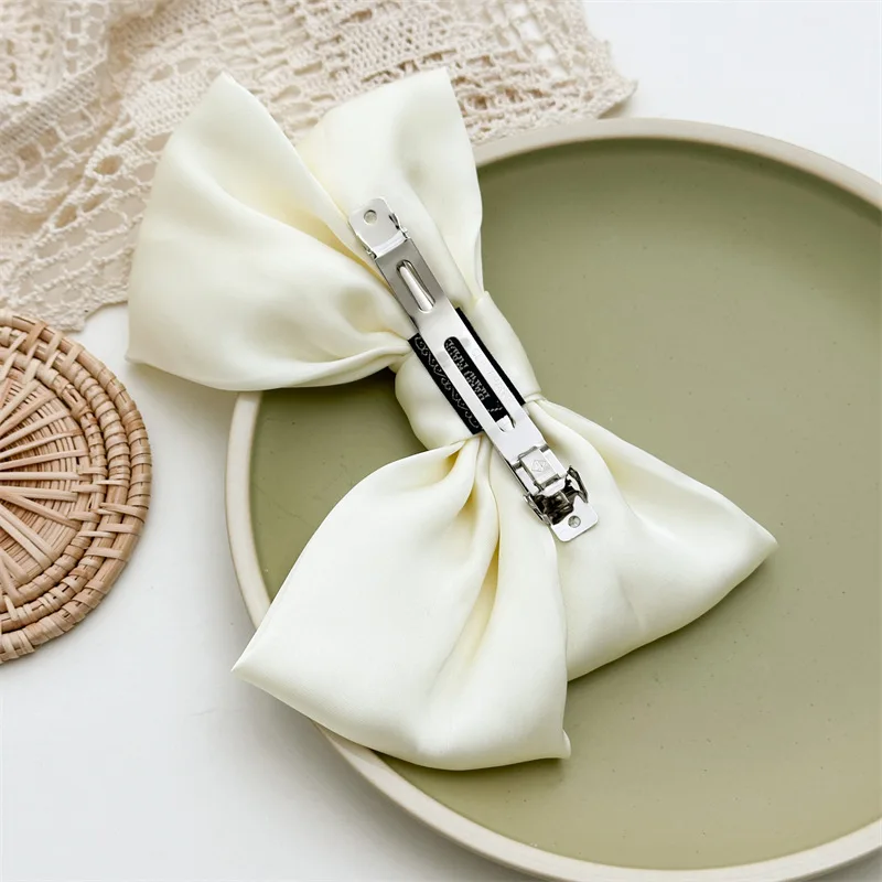 Long Bow Ribbon Headbands Women Girls White Black Elegant Bowknot Satin Hairpin Ponytail Clip Wedding Party Barrette Accessories