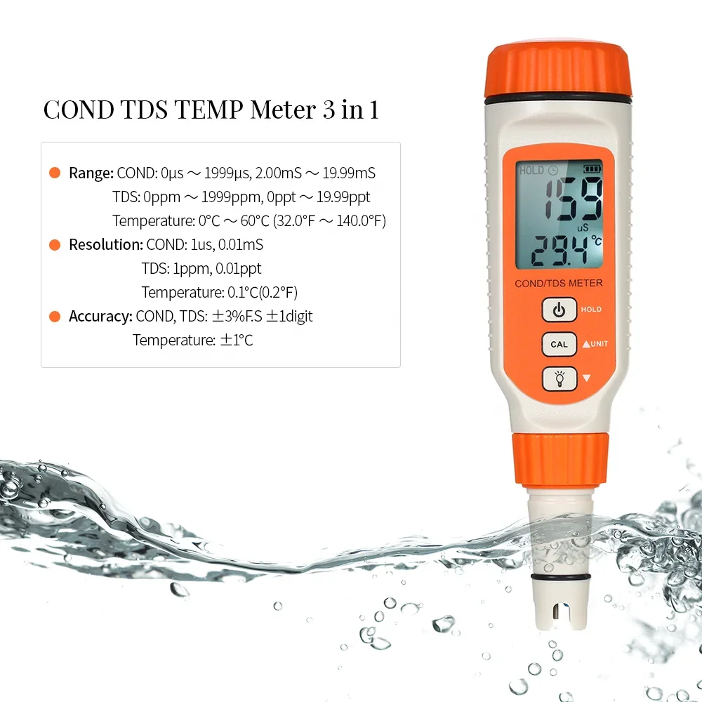 Professional Digital Water Quality Meter Conductivity Analyzer Total Dissolved Solid TDS/COND TEMP Temperature Tester AR8011