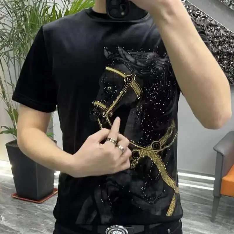 メンズ長袖Tシャツ,ゴールデンベルベット,アニマルパターン,社交クラブウェア,デザイナー,ヨーロッパ,ファッション