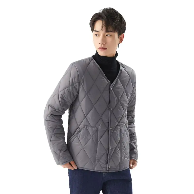 

Man's New Autumn Winter V-Neck Rhombus Puffer High Quality Male Down Ultra Fitted Warm Packable Simplicity Solid Pocket Outwear