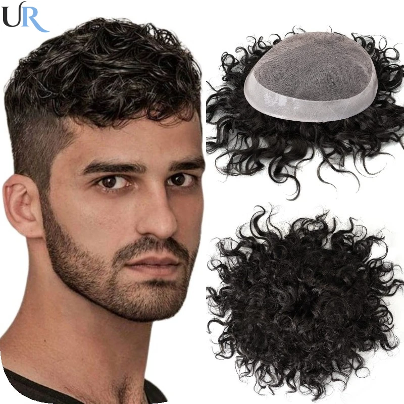 20mm Durable Mono Curly Hair System Unit  Deep Curly Toupee For Men for Black Men Male Hair Prosthesis Wigs For Men