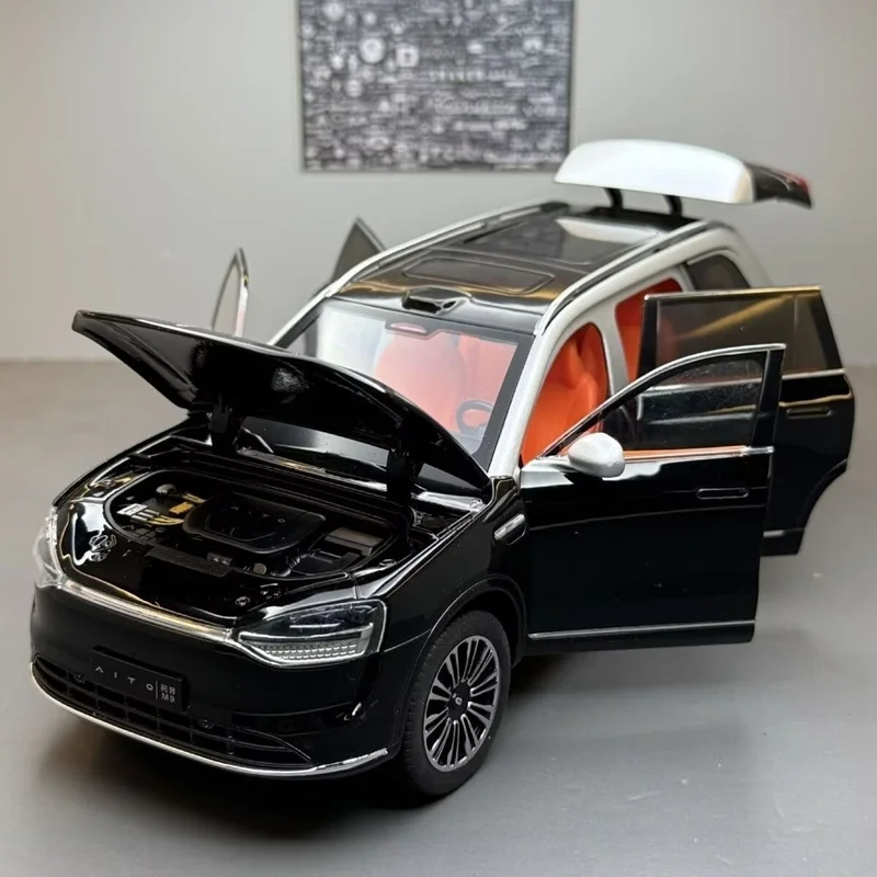 1:32 AITO M9 SUV Liga Nova Energia Modelo de Carro Diecasts Metal Luxy Veículos Modelo de Carro Simulação de Som e Luz Brinquedo para Crianças Presente