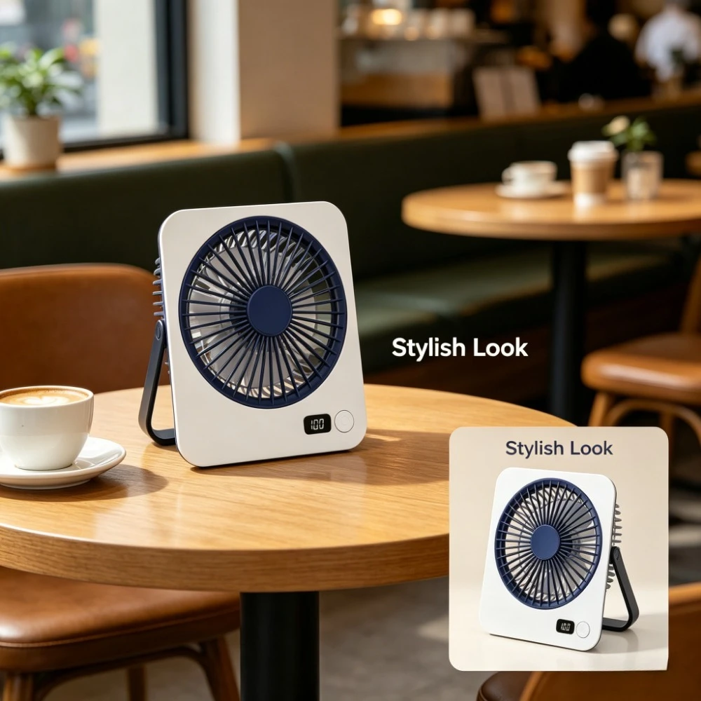 1pc Rechargeable USB Mini Desktop Fan, Power Display, 5-Speed Ultra Quiet Personal Cooling Fan, Foldable Handle Portable Fan, Suitable for Office, Home, Bedroom, Travel, Camping