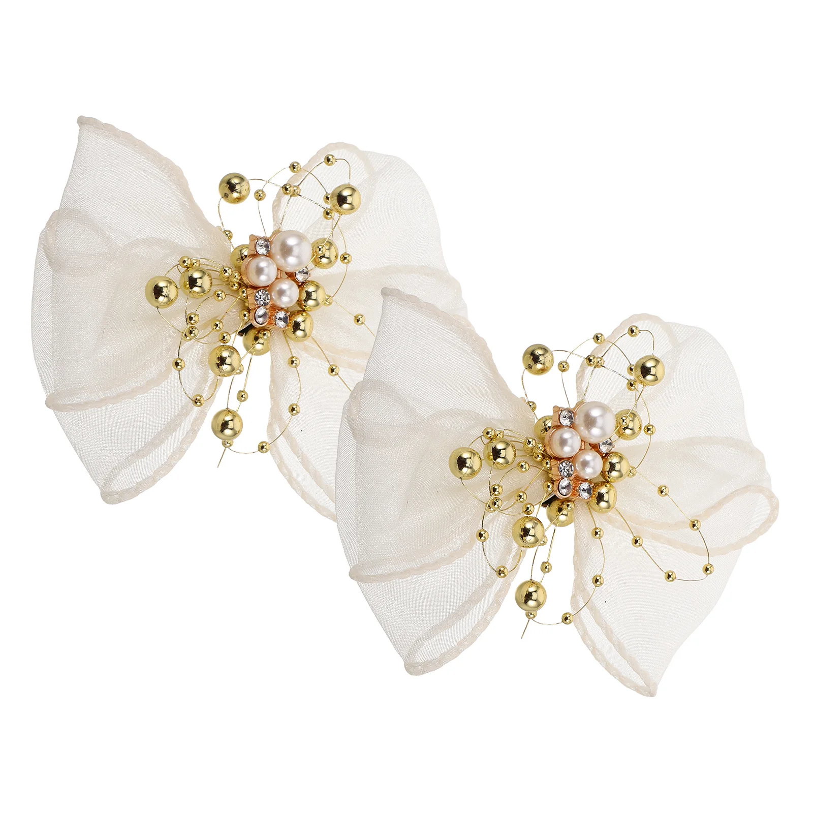 

2Pcs Removable Mesh Shoe Clips Pearl Bowknot Bow Shoe Charms Detachable Wedding Party Decoration for Women Clip
