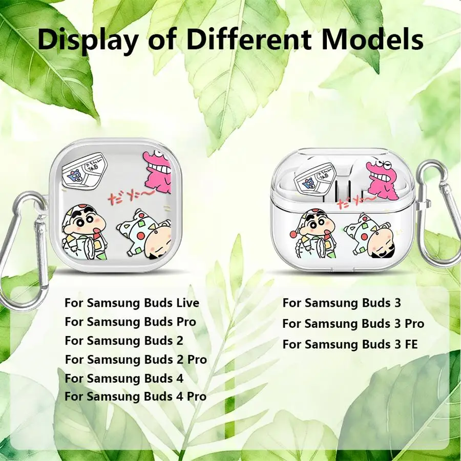 Case For Samsung Galaxy Buds 3 FE 4 Pro 2 Live 4Pro 2Pro 3Pro Clear Earphone Cases Cover With Hook Cute Crayons Shinchan view 3