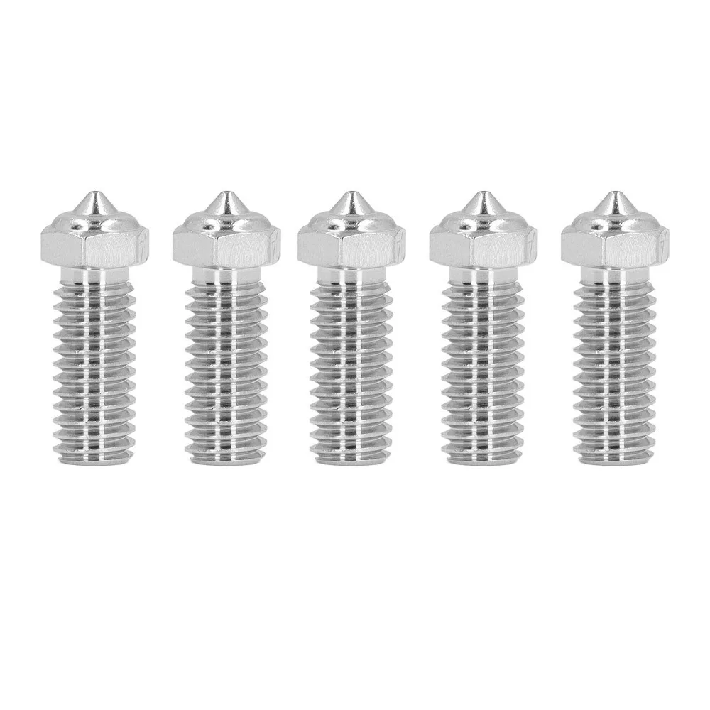 5Pcs Stainless Steel 3D Printer Nozzles Set Brass Tip 0.4mm Diameter Brass Nozzle Set M6 Thread 1.75mm Filament M6 Nozzle Set