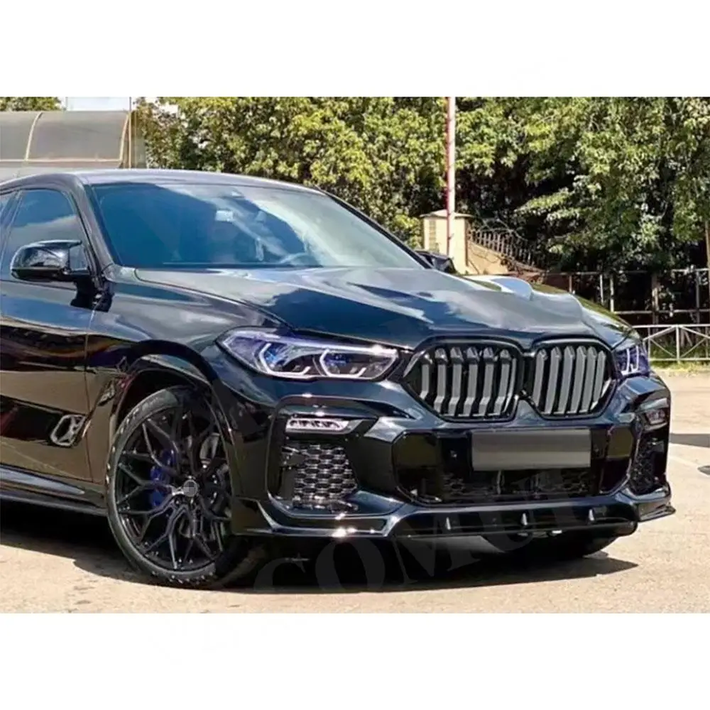 VACOMUL ABS الكربون نظرة لمعان أسود سيارة الجبهة حافة مصد السيارة الذقن المفسد طقم الجسم لسيارات BMW X6 G06 M Sport 2020 2021 2022 2023 الزخارف