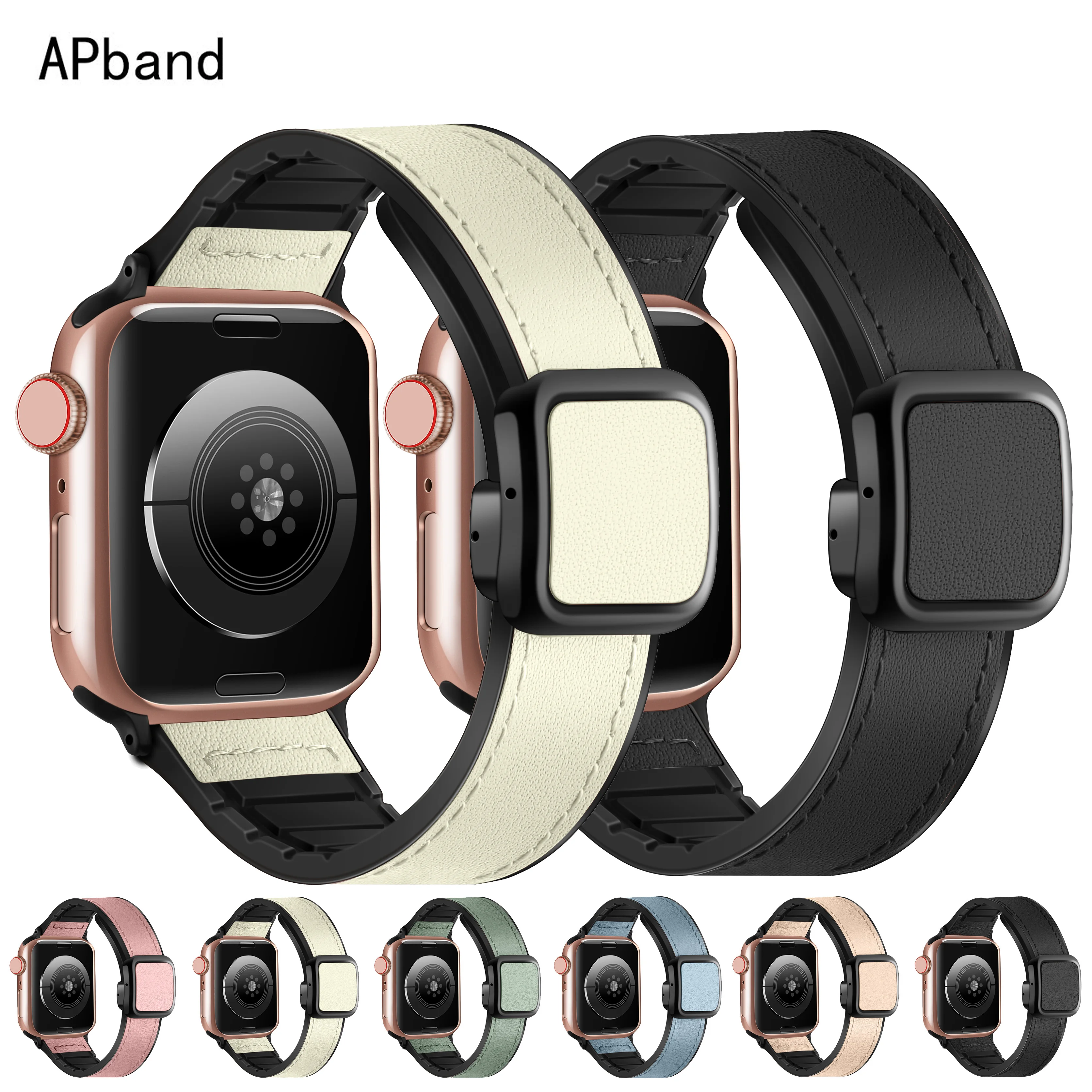 Magnetisches Armband für Apple Watch 44mm 40mm 45mm 41mm 49mm Echtleder Silikon Armband iWatch Serie 9 8 7 6 SE Ultra 2