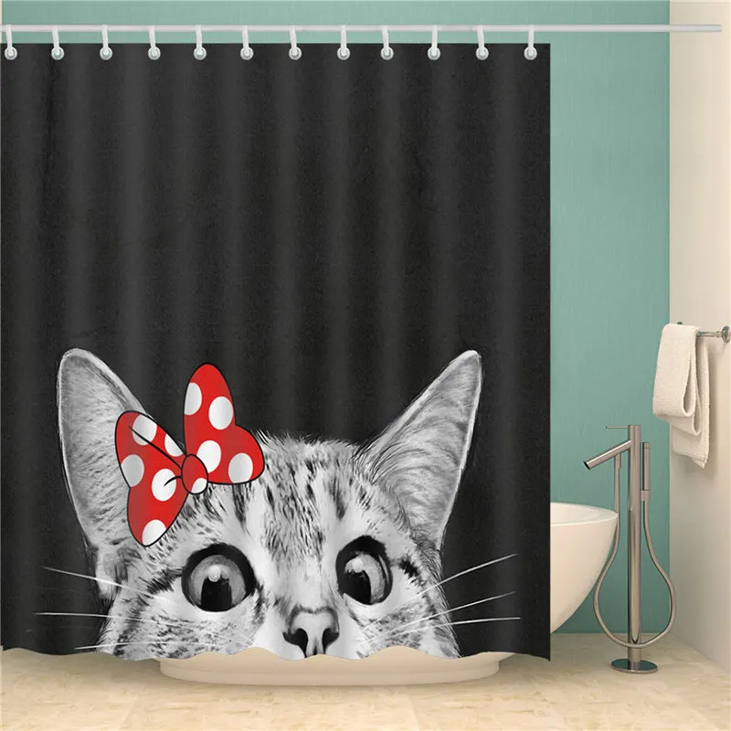 New 2023 Cat Shower Curtain 3D Print Bathroom Waterproof Polyester Curtain Octopus Washable Bath Decor Curtains with 12 Hook