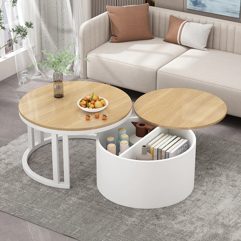 Light luxury modern solid wood small unit living room, coffee table, Nordic simple and creative circular furniture, glass and ir