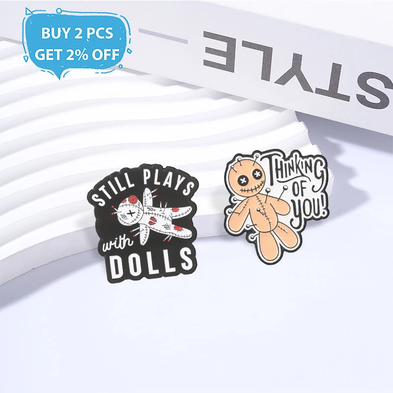 Cartoon Dark Humor Voodoo Doll Badge Thinking of You Enamel Pins Fashion Lapel Brooches Backpack Clothes Jewelry Gift for Friend