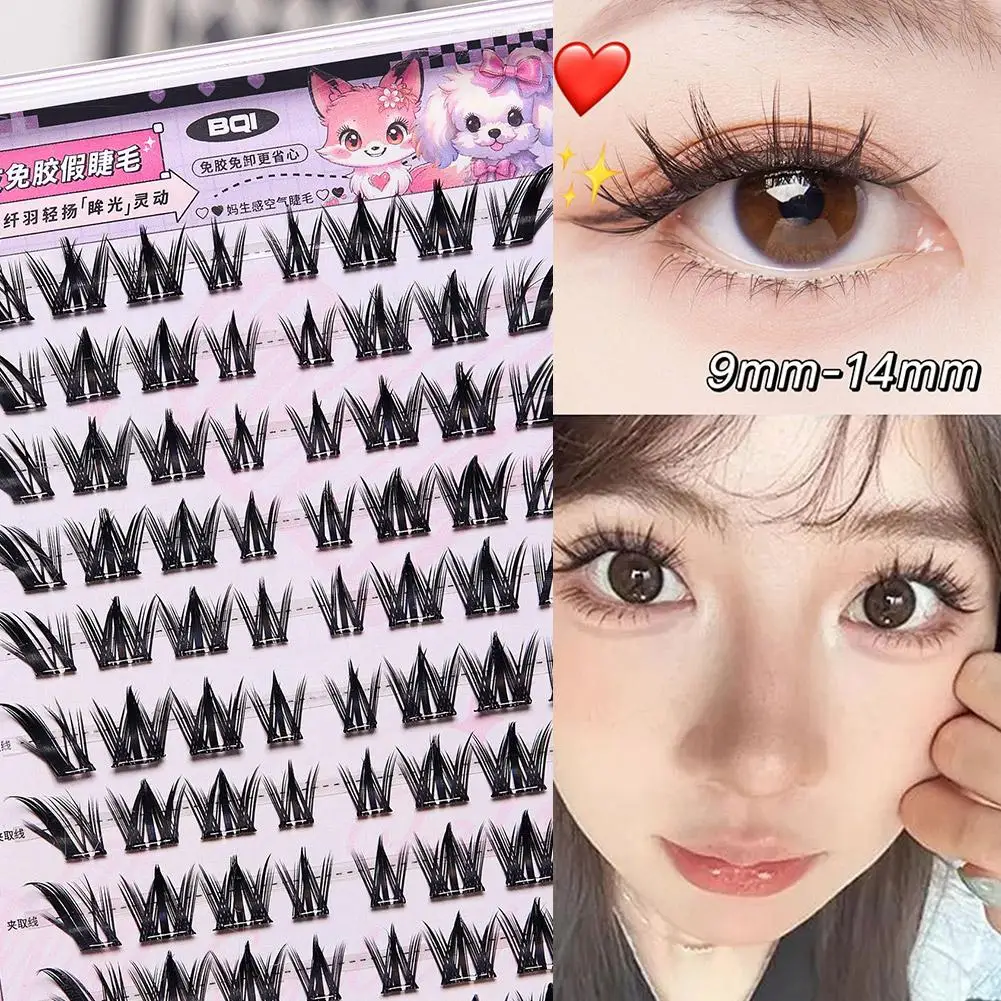 Hot No Need Glue Fox Eye Effect Fluffy False Eyelashes Reusable Lash Segmented Thick Self-adhesive Extension Winged DIY M6B7