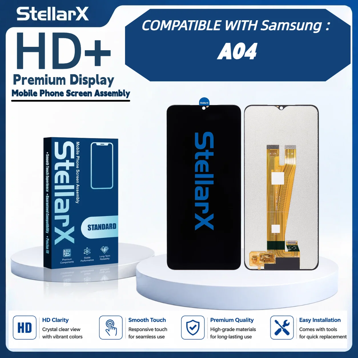 StellarX HD+ High Resolution Display Screen Replacement for Samsung A04 LCD Assembly Without Frame  with free tools