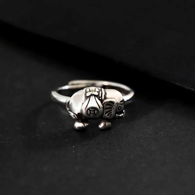Retro Elephant Ring Men Simple High End Imitation Thai Silver Index Finger Ring Fashionable Versatile Creative Open Ring