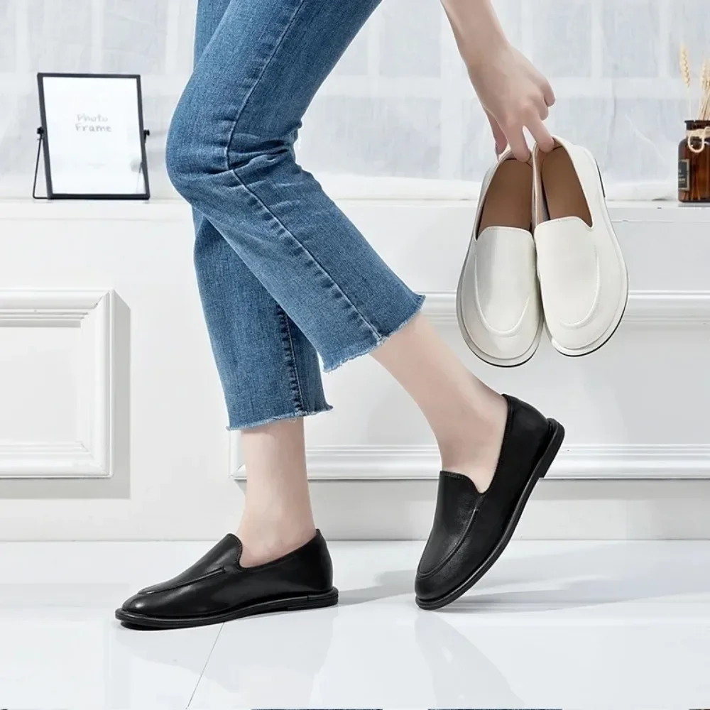 Slipper Frauen flache Schuhe neue Frühling runde Zehen ein Fuß Slip-On Schuhe Frauen echtes Leder weiche Wohnungen Schuhe Frauen Zapatos