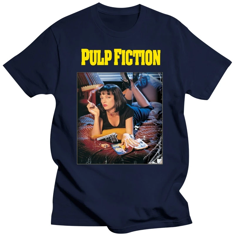 Vintage Pulp Fiction Poster  Wallace Uma Thurman Classic Men T Shirt Reprin T-Shirt for Men Boy Short Sleeve Cool Tees