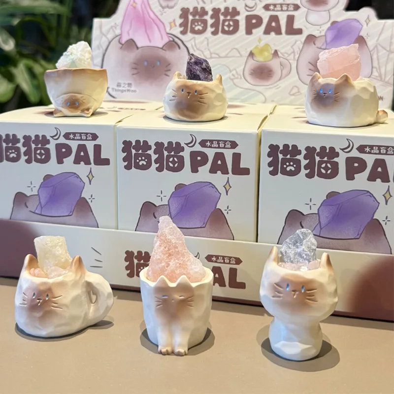 

ThingsWoo Cat Shape Raw Crystal Blind Box Cartoon Cute Desktop Ornament Energy Balancing Decor Gift For Adult Colleagues