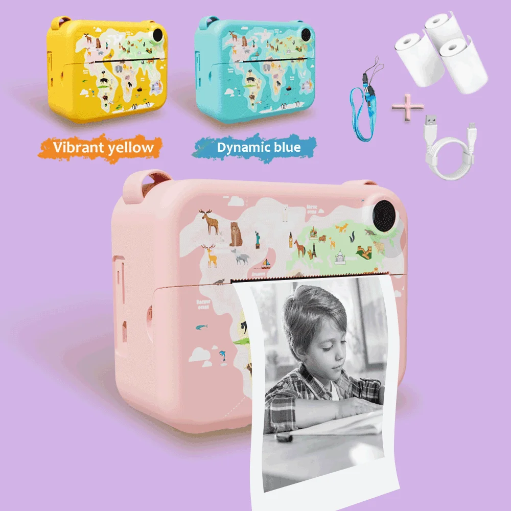 Instant Print Camera, Digital Zero Ink Camera with 3 Rolls of Printing Paper,  Christmas Halloween Gift for Girls and Boys