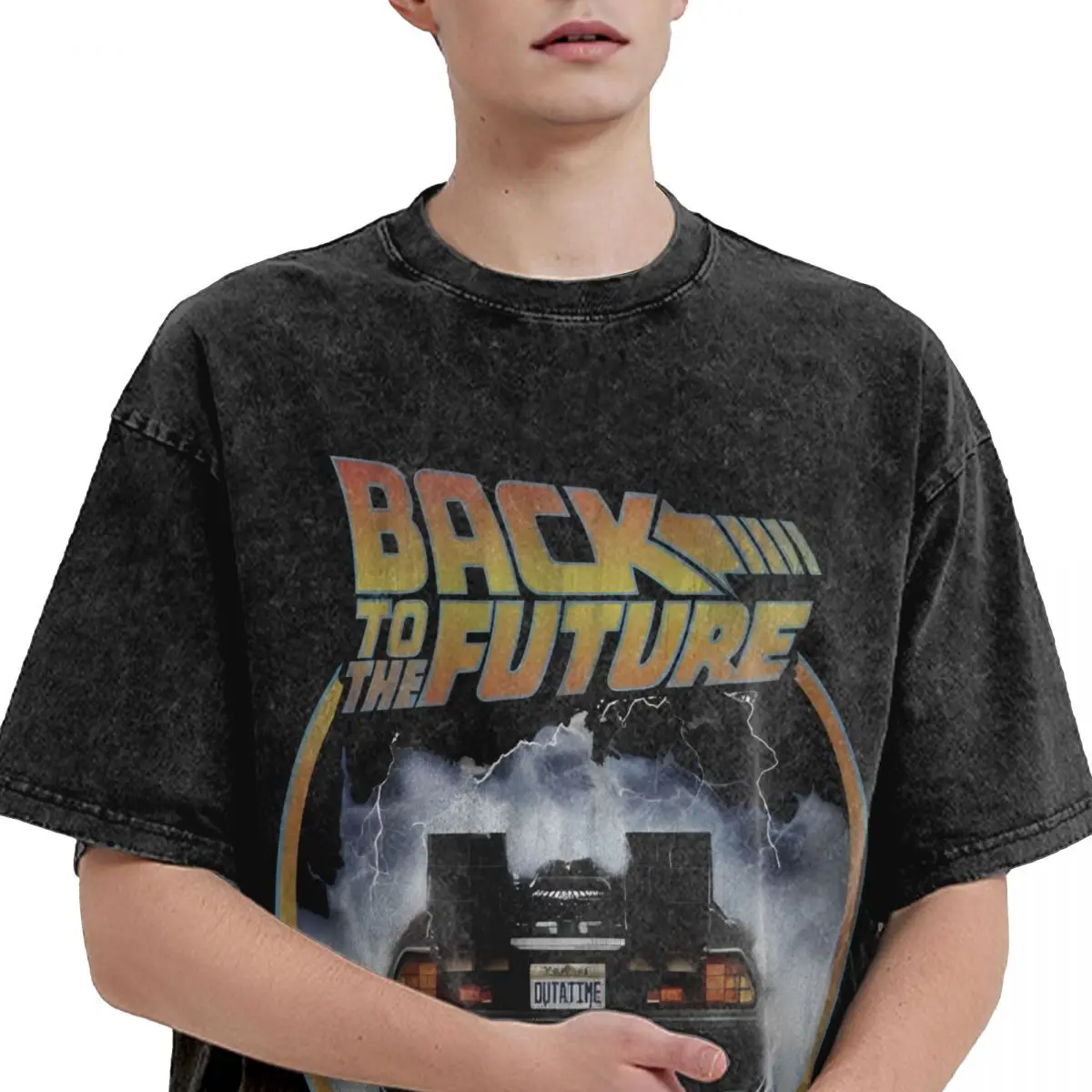 Harajuku Back To The Future Delorean Car Merch Shirts Washed Style Men Women T-Shirt Retro Top Tees Streetwear