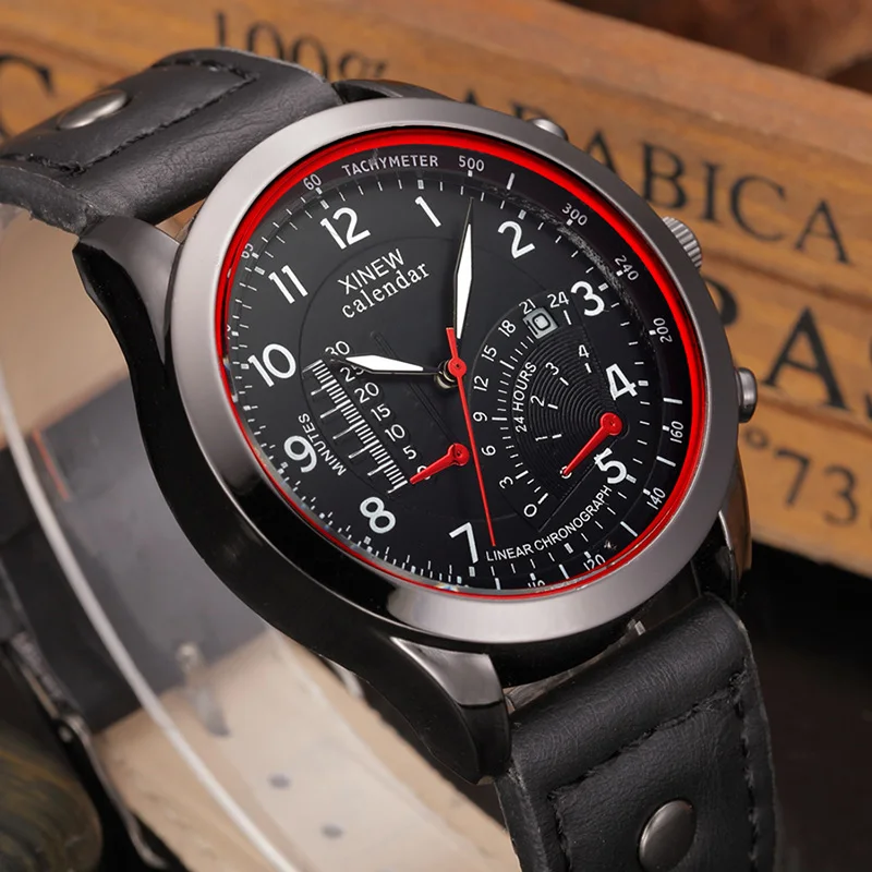 Men Quartz Watch Round Dial Wrist Watch With PU Leather Strap Calendar Function