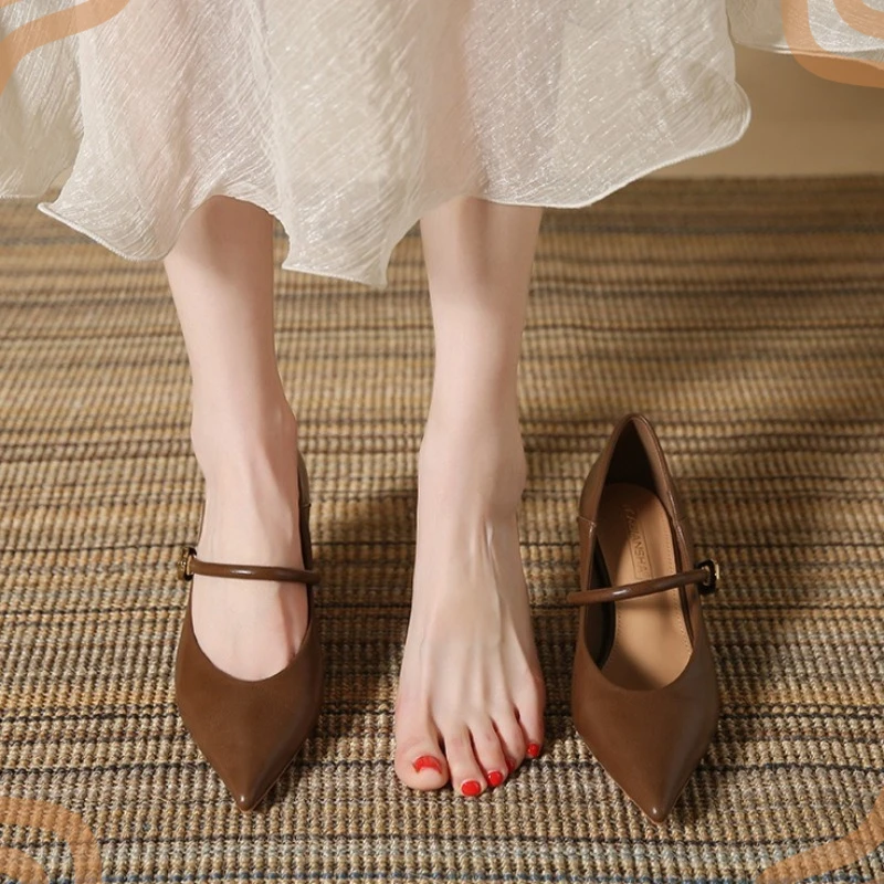 New Women's Mary Jane Shoes Exquisite Pointed Toe Buckle High Heels for Woman Elegant Wedding Shoes Designer Shoes Zapatos Mujer