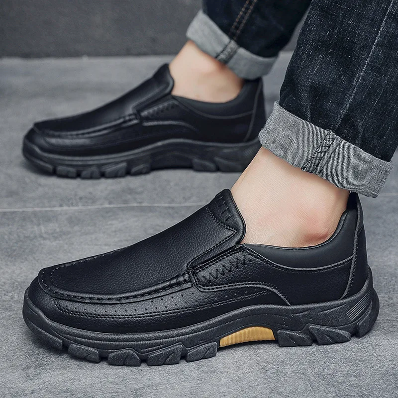 Men's Casual Leather Shoes British Vintage Business Footwear Fashion Dad Shoes Middle-Aged