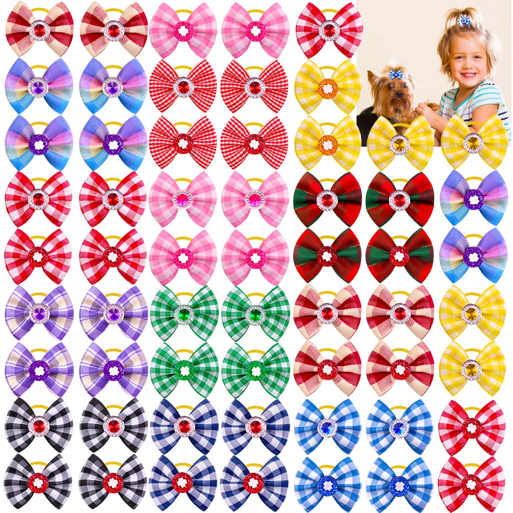 50pcs Dog Bows Handmade Pet Hair Accessories For Dog Grooming Products Pet Dog Small Dog Hair Bows Rubber Bands Pet Supplies