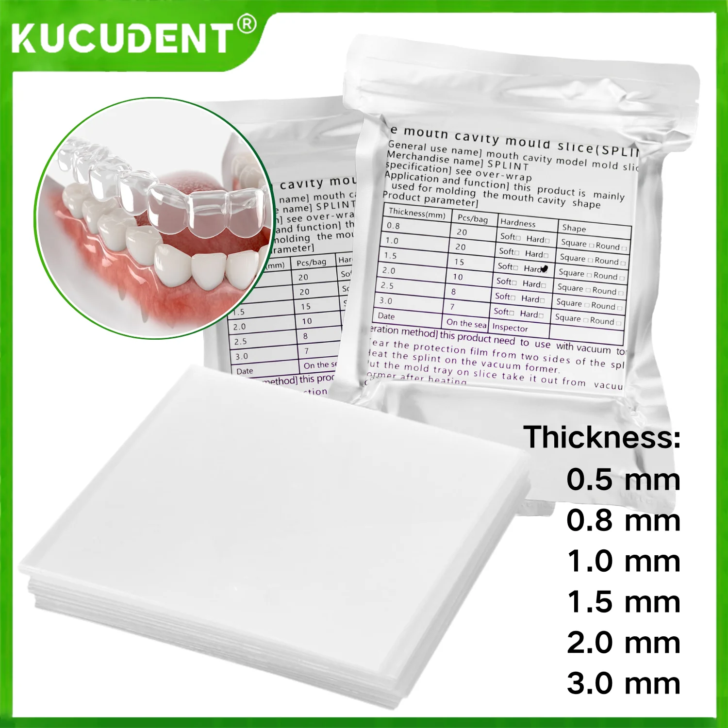 

10/15/20 шт. ортодонтический фиксатор шины для стоматологической лаборатории - лист для вакуумной формования, мягкий/жесткий материал для термоформования 0,8–3,0 мм