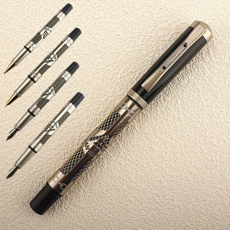 

2033 Silvery Forest Fountain Pen Extra Fine EF/F Nib Classic Design with Converter, Metal Stainless Steel Material Writing Pens