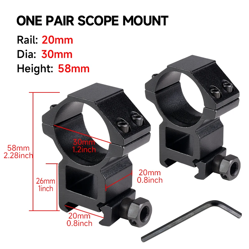 فم حلقة أظافر مزدوجة معدنية 30 مم، دعامة نطاق البصر، دعامة مصباح يدوي ليزر، مجهزة بمفتاح ربط سداسي، حامل 20 مم/11 مم #4