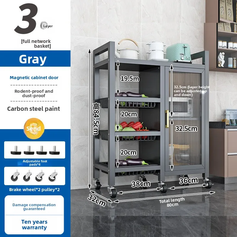 Kitchen Multifunctional Shelves Floor-to-ceiling Multi-layer Household Microwave Oven Meal Side Storage Cabinets Locker Cabinets