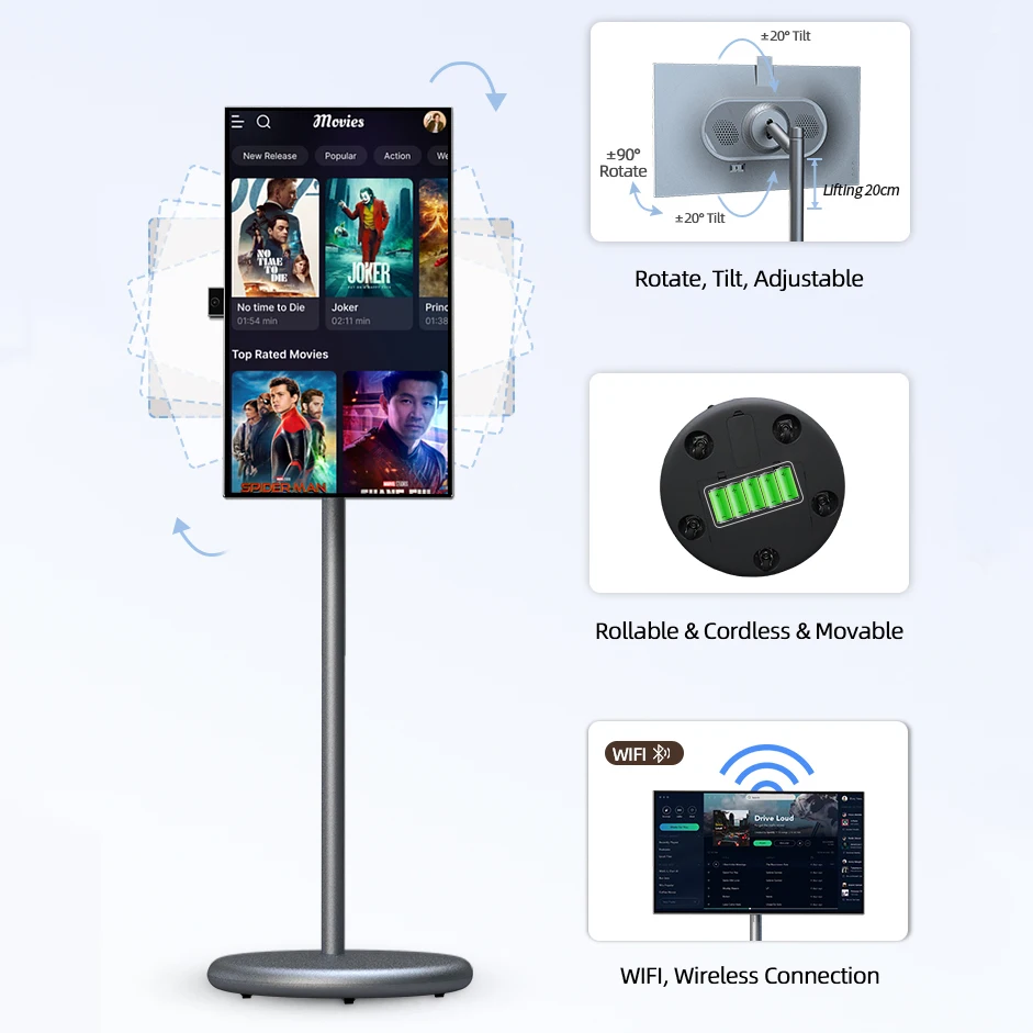 27 32 Inch Movable Touch Screen Display Wireless Smart Television Interactive Smart Tvs Built In Speaker Mobile Portable Tv