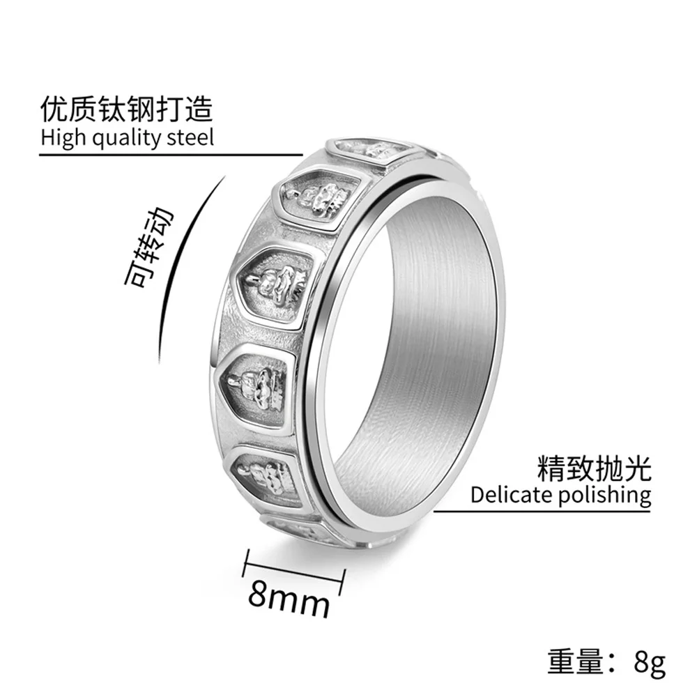 Spinnerring aus 18 Karat vergoldetem Titanstahl für Herren, buddhistischer Arhat, gravierter rotierender Schmuck, Meditationsgeschenk für Männer – Detail 2