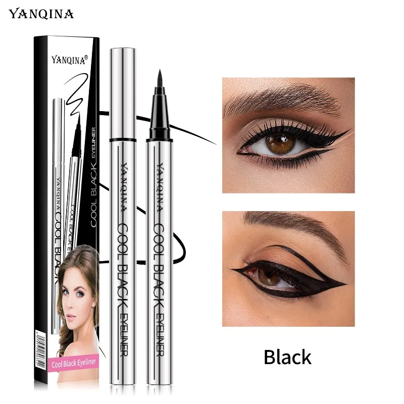 YANQINA シルバーチューブリキッドアイライナー - 防水、耐油、汚れ防止、ジェットブラック、速乾性、ハードチップ、長持ち、1本でも