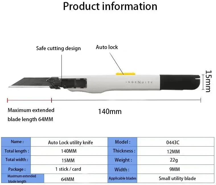 قاطع صندوق 9 مم، سكين أدوات بتصميم ذاتي القفل آمن مضاد للاهتزاز بزاوية 30 درجة في المستودعات المنزلية، رائع للقطع المنحني