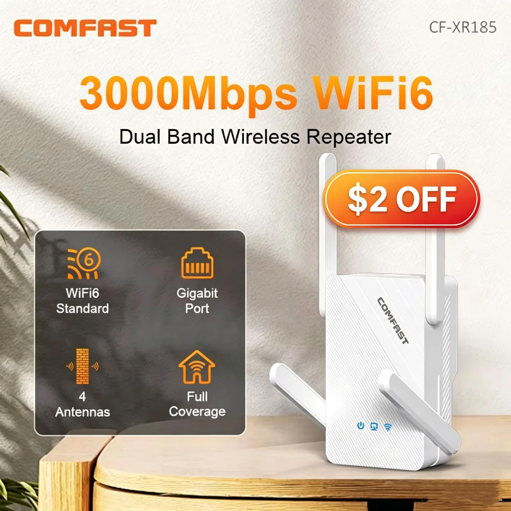 COMFAST 3000Mbps WiFi6 Repeater Wireless dual band 2.4G/5.8G WiFi Amplifier Signal 4 antenna Long Range Signal Booster For Home