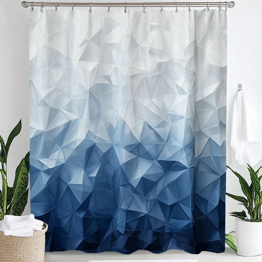 

Modern Minimalist Blue Geometric Shower Curtain, Bathroom Decorative Shower Curtain, Printed Fabric Home Curtain with Hooks