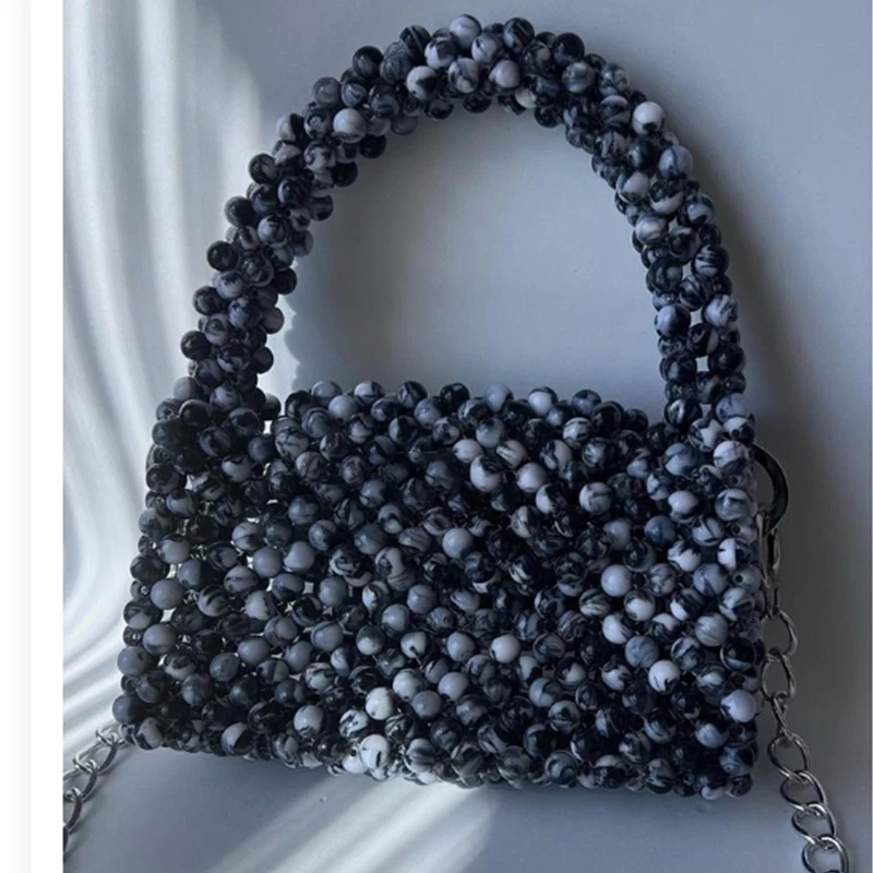 

Acrylic Handwoven Beaded One Shoulder Handbag New Fashionable Stone Pattern Niche Design Flip Chain Crossbody Bags Customization