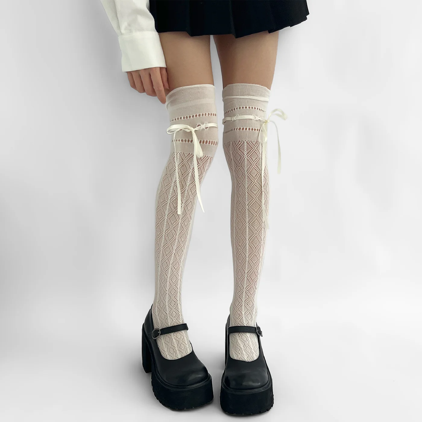 الخريف الشتاء الباليه نمط الفخذ العليا الجوارب الدانتيل الحلو حبل ضيق خيوط هندسية الماس مكافحة التمزق الصيد صافي الجوارب #6