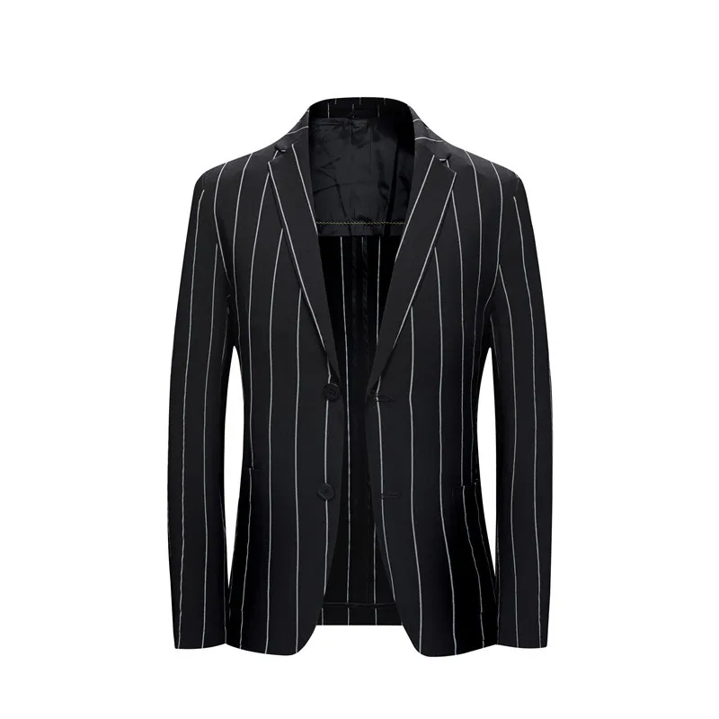 

2025 Men's Casual, One Button, British Slim Fit, Striped blazer