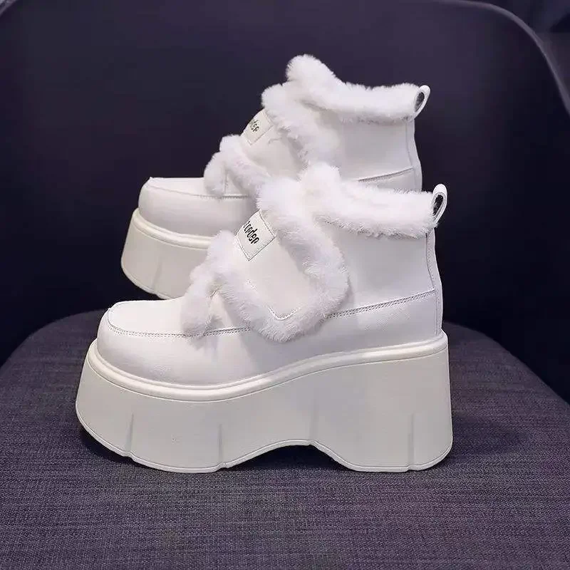 Fleece Lined Plush Women's Snow Boots Autumn Winter New Style Heightening Thick Bottom Platform Cotton Shoes Korean Style